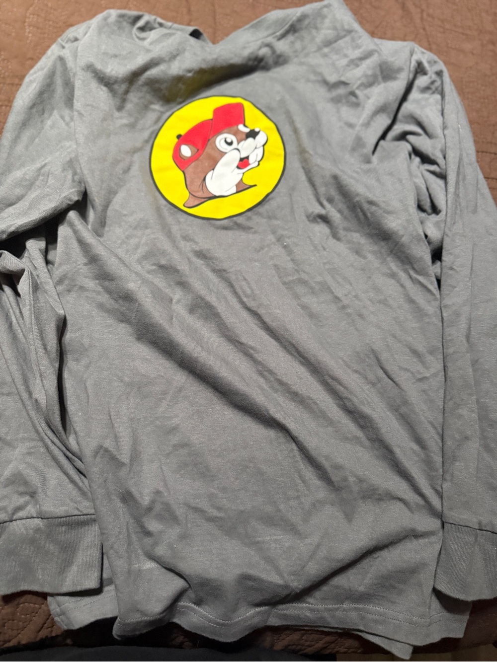 Buc-ee's Gray Graphic Tee with Yellow Cartoon Logo